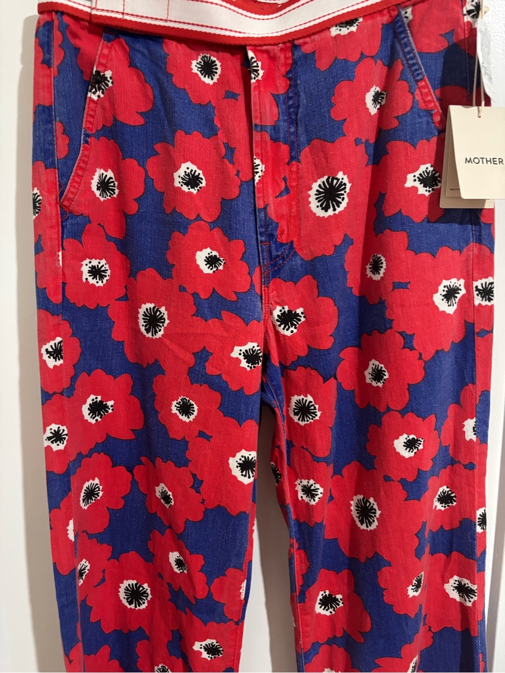 MOTHER Blue and Red Floral Straight Leg Pants - Picture 12 of 12